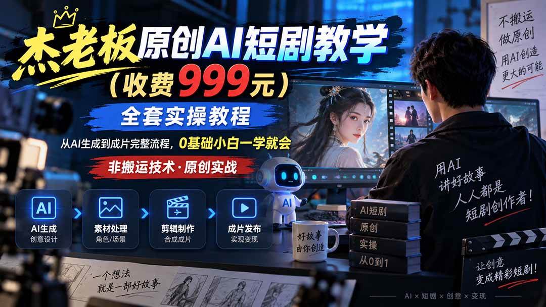 (20254期)杰老板原创AI短剧教学(收费999元),全套实操教程,0基础小白一学就会,非搬运技术-汇课新知资源网