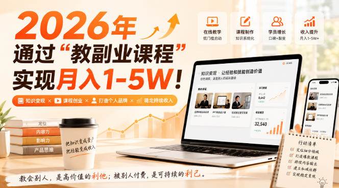 (20252期)2026年通过“教副业课程”实现月入1-5W!毫无保留的全部教给你-汇课新知资源网