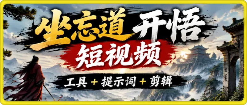 坐忘道开悟短视频，工具+提示词+剪辑，伙伴计划、分成计划、收徒、商单变现