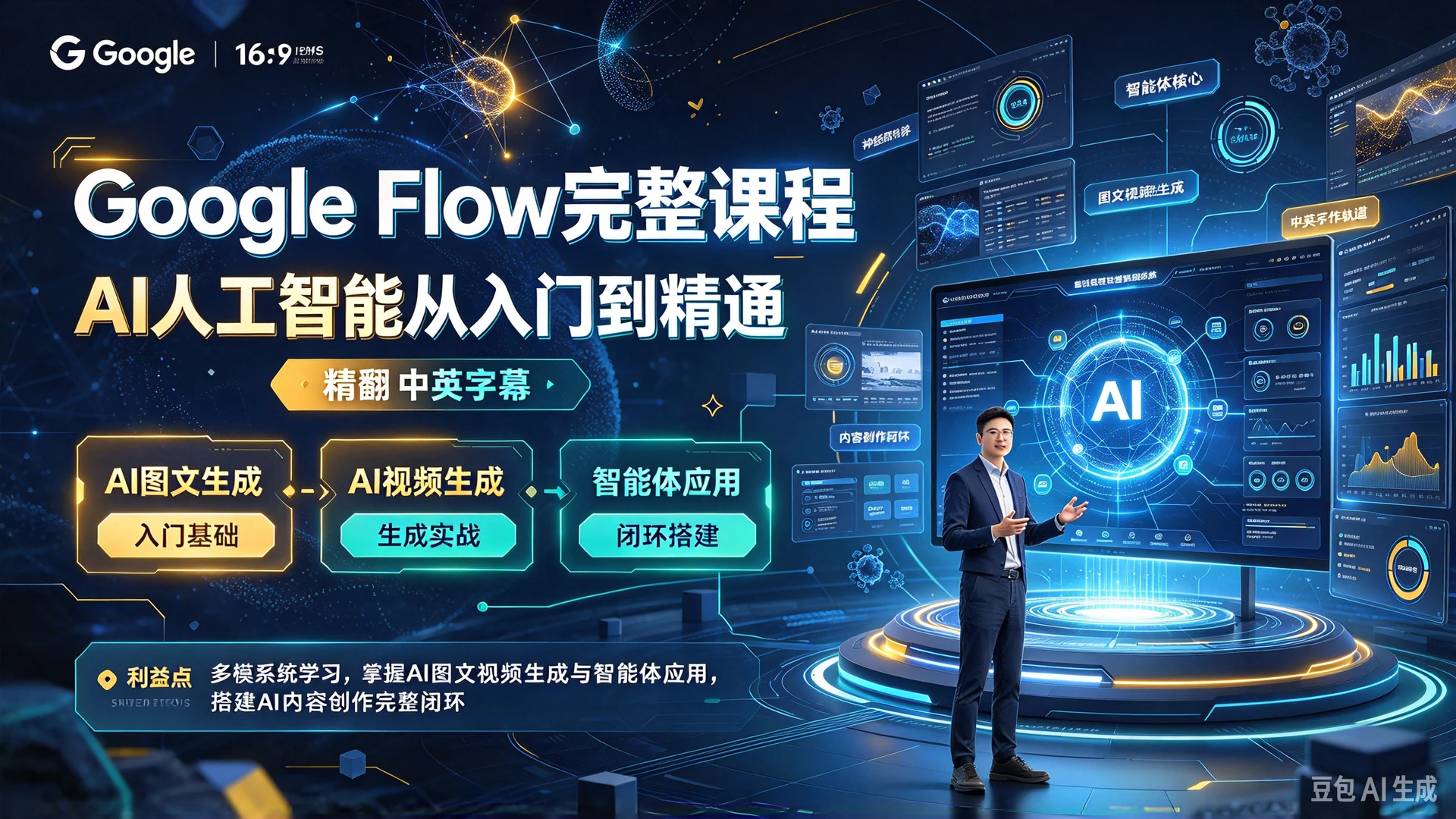 【精】Google Flow完整课程：AI人工智能从入门到精通（精翻中英字幕），多模块系统学习，掌握AI图文视频生成与智能体应用，搭建AI内容创作完整闭环
