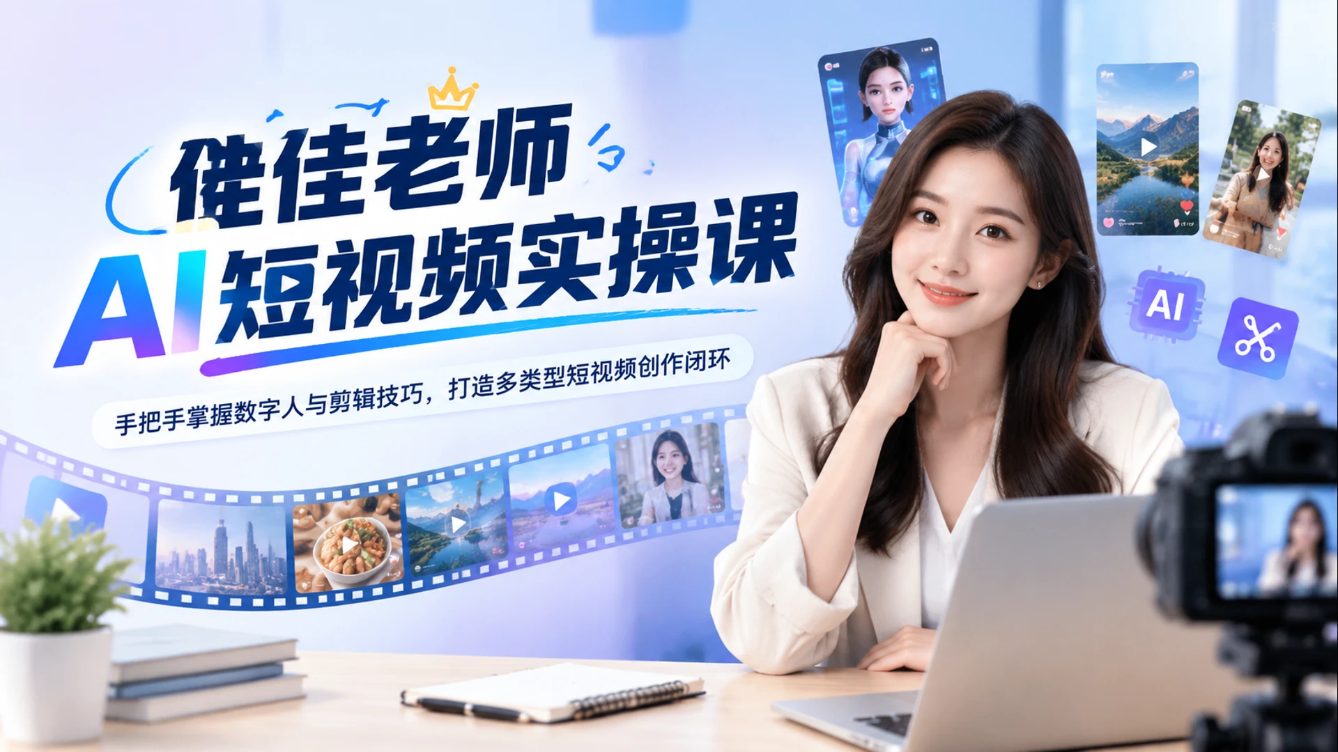 佳佳老师AI短视频实操课，手把手掌握数字人与剪辑技巧，打造多类型短视频创作闭环