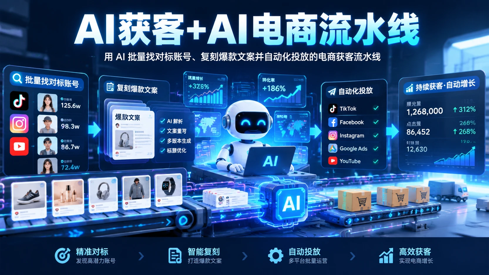 【精】AI获客 + AI电商流水线，带你搭建全链路自动化流程，实现批量内容生产与投放运营闭