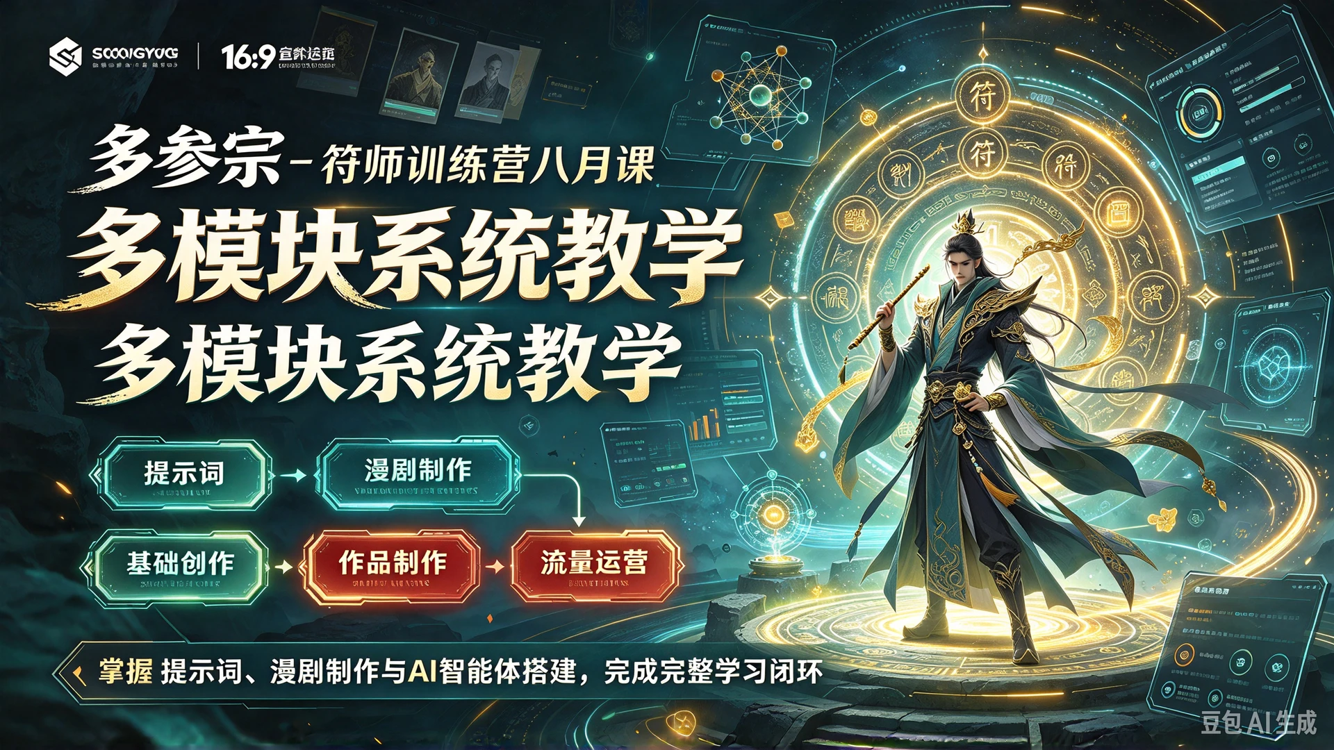 【精】多参宗 - 符师训练营八月课，多模块系统教学，掌握提示词、漫剧制作与AI智能体搭建，完成从基础创作到作品流量运营的完整学习闭环