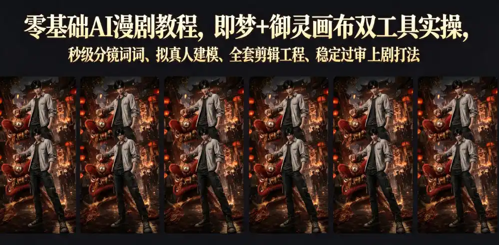 零基础AI漫剧教程,即梦+御灵画布双工具实操,秒级分镜提示词、拟真人建模、全套剪辑工程、稳定过审上剧打法-汇课新知资源网