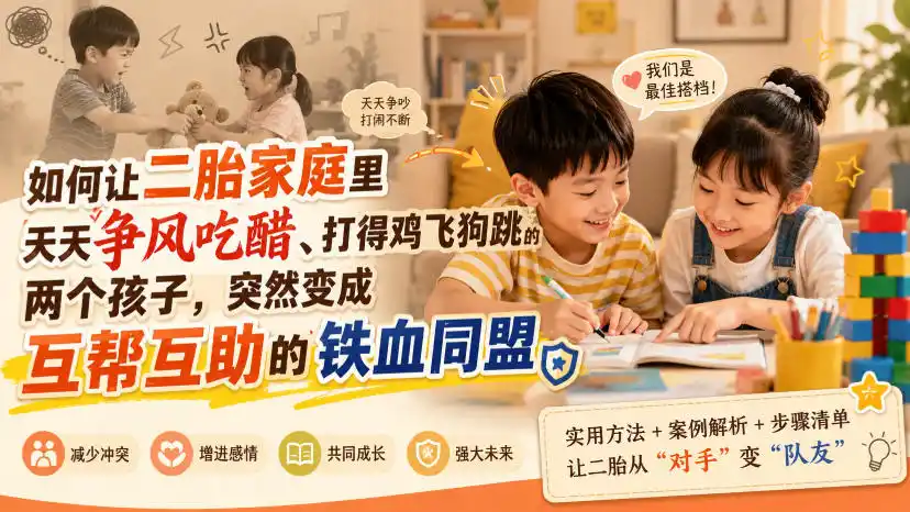 付费文章：如何让二胎家庭里天天争风吃醋、打得鸡飞狗跳的两个孩子，突然变成互帮互助的铁血同盟？-汇课新知资源网