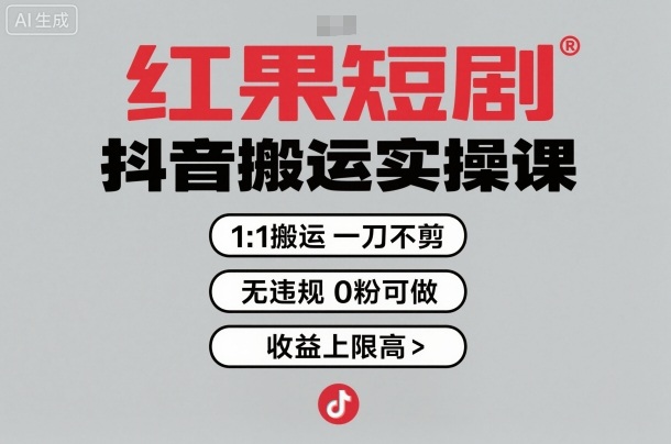 红果短剧拉新之抖音搬运实操课,1:1搬运,一刀不剪,无违规,0粉可做,收益上限高-汇课新知资源网