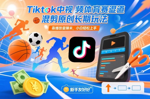 Tiktok中视频体育赛道混剪原创长期玩法,靠播放量賺米,小白轻松上手-汇课新知资源网