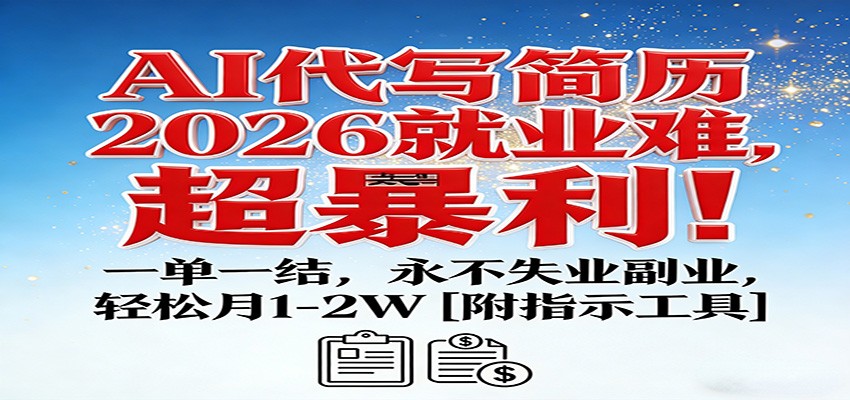 AI代写简历,2026就业难,超暴利!一单一结,永不失业副业,轻松月1-2W【附指令工具】-汇课新知资源网