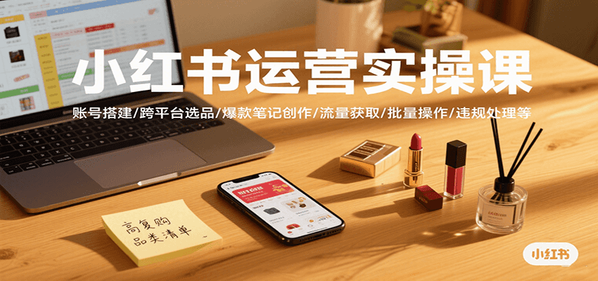 小红书运营实操课，账号搭建/跨平台选品/爆款笔记创作/流量获取/批量操作/违规处理等-汇课新知资源网