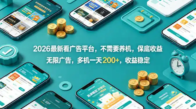 2026最新看广告平台，不需要养机，保底收益，无限广告，多机一天200+，收益稳定【揭秘】-汇课新知资源网