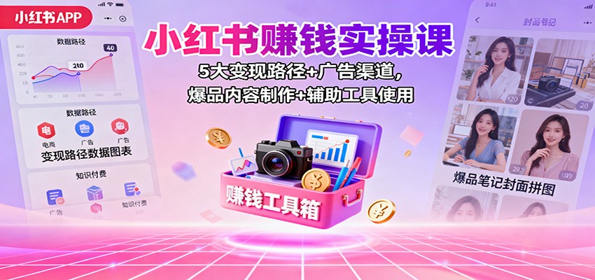 小红书赚钱实操课:5大变现路径+广告渠道,爆品内容制作+辅助工具使用-汇课新知资源网
