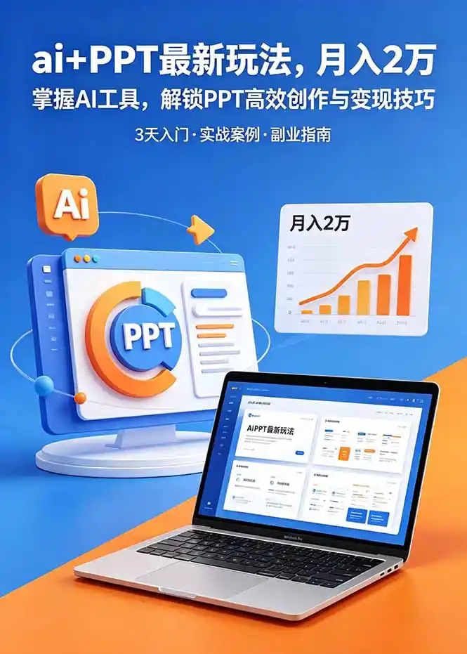 ai+PPT最新玩法,月入2万掌握AI工具,解锁PPT高效创作与变现技巧3天入门,实战案例·副业指南-汇课新知资源网