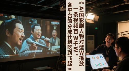 AI三国影视剧人物对口型唱歌玩法,一条视频百W千W播放,各平台的分成计划吃到飞起-汇课新知资源网
