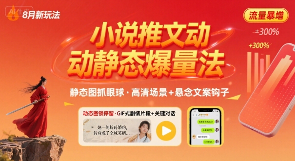 8月小说推文全新玩法，动静态图片+搭配小说文案爆量玩法-汇课新知资源网