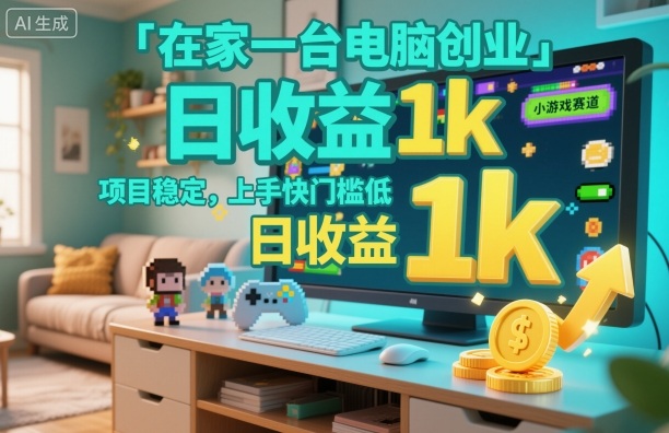 在家一台电脑创业，小游戏赛道，项目稳定，上手快门槛低，日收益1k+【揭秘】-汇课新知资源网