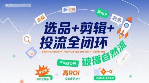 选品+剪辑+投流全闭环，破播自然流+撬动高ROI，手把手打通“选品-剪辑-测品-千川随心推”全链-汇课新知资源网