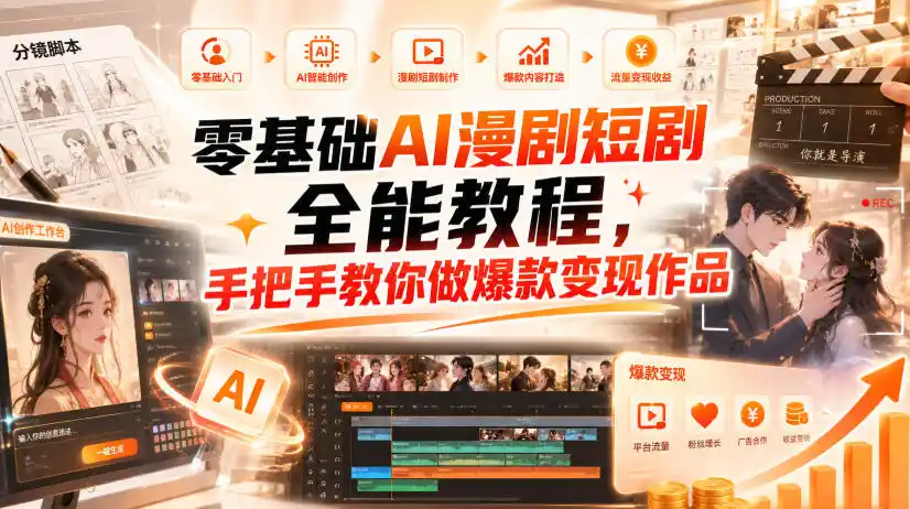 零基础AI漫剧短剧全能教程,从AI智能体搭建、文案脚本分镜、多平台AI生视频、剪映精修,覆盖全题材创作,手把手教你做爆款变现作品-汇课新知资源网