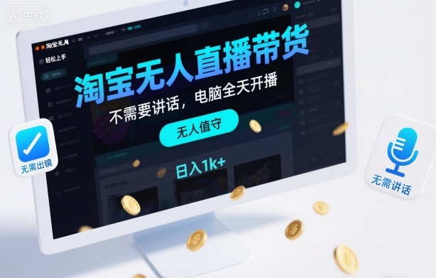 淘宝无人直播带货,不需要出镜,不需要讲话,电脑全天开播,轻松上手,日入1k+【揭秘】-汇课新知资源网