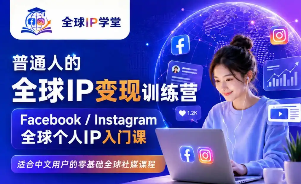 普通人的全球IP变现训练营，Facebook/Instagram全球个人IP入门课，零基础全球社媒课程-汇课新知资源网