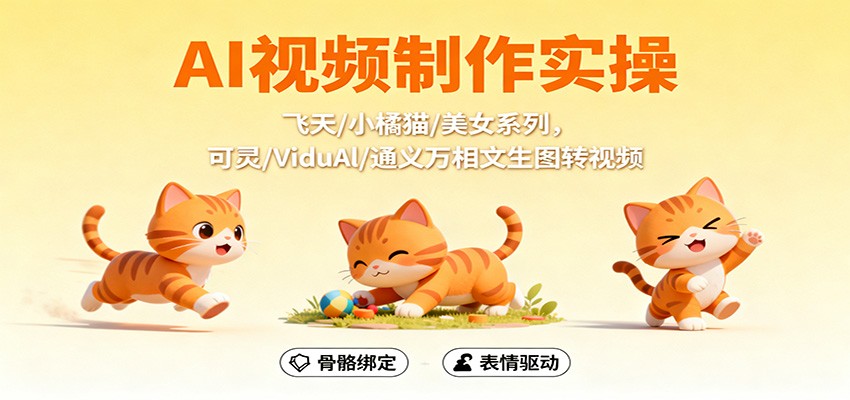 AI视频制作实操,飞天/小橘猫/美女系列,可灵/ViduAl/通义万相文生图转视频-汇课新知资源网
