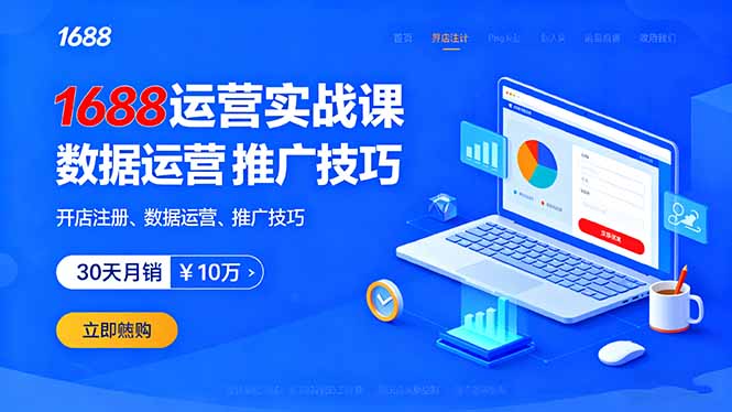 1688运营实战课：开店注册、数据运营、推广技巧，30天月销破10万+-汇课新知资源网