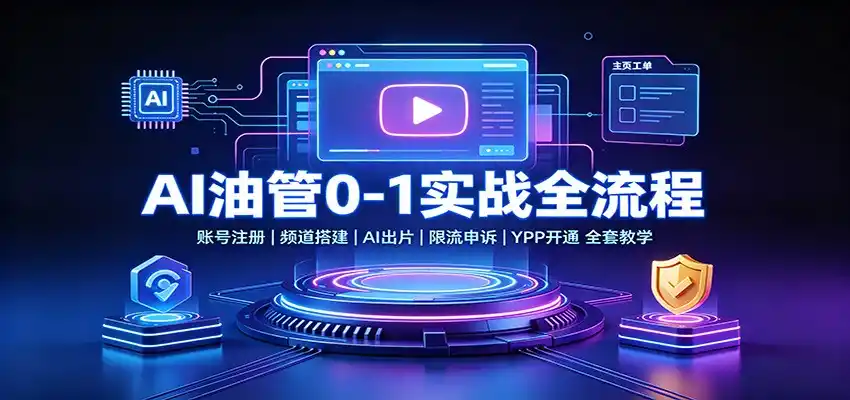 AI油管0-1实战：账号注册频道搭建，AI出片，限流申诉，YPP开通全套教学-汇课新知资源网