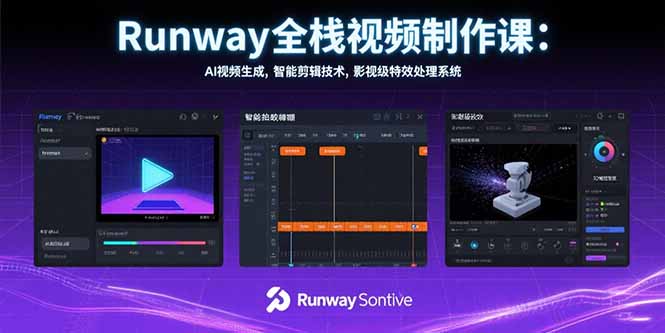 Runway全栈视频制作课：AI视频生成，智能剪辑技术，影视级特效处理系统-汇课新知资源网
