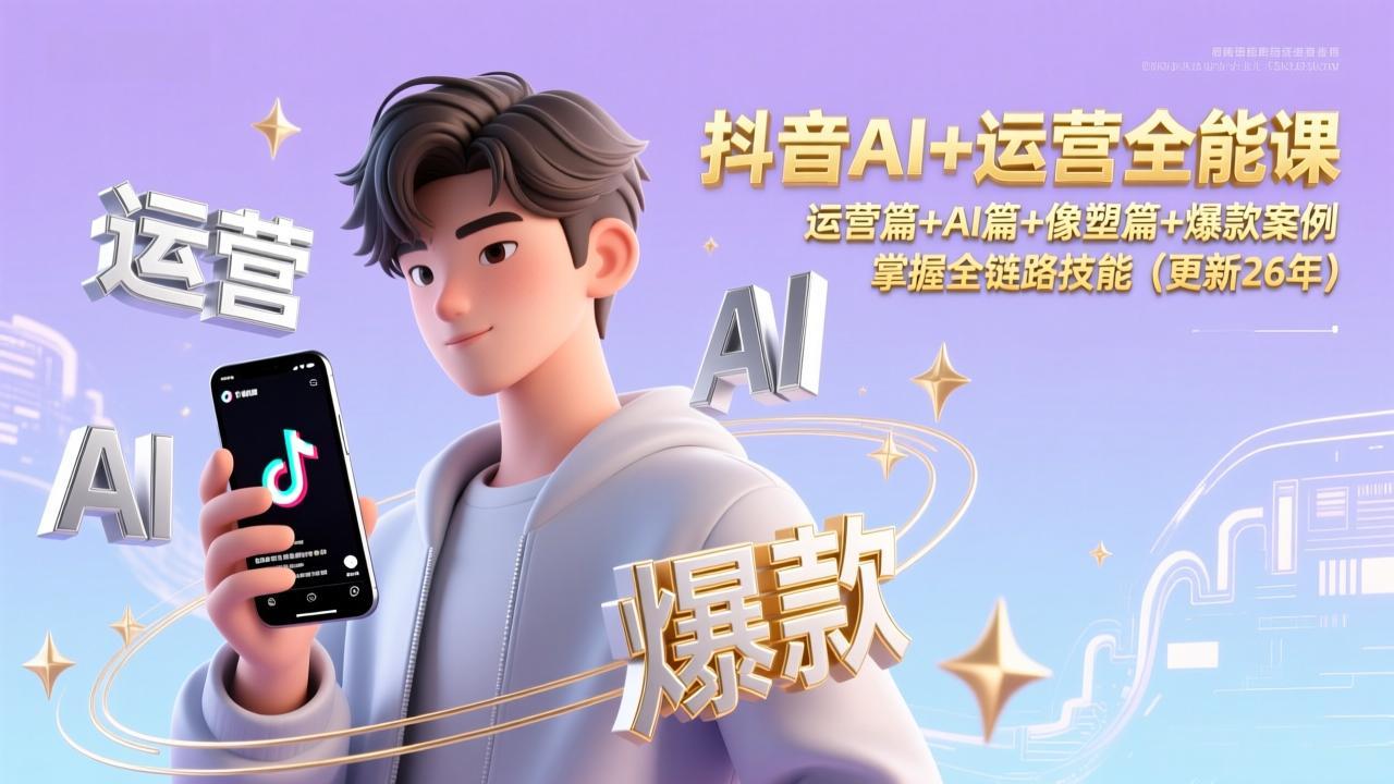 抖音AI+运营全能课,运营篇+AI篇+像塑篇+爆款案例,掌握全链路技能(更新26年-汇课新知资源网