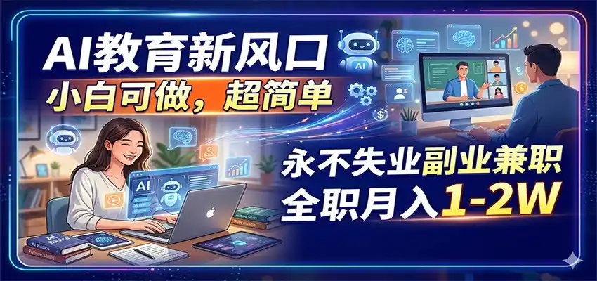 AI教育新风口,小白可做,超简单,永不失业副业兼职 全职月入1-2W-汇课新知资源网
