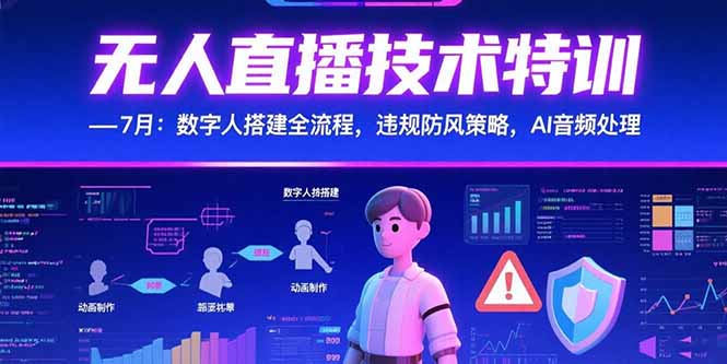 无人直播技术特训-7月：数字人搭建全流程，违规防风策略，AI音频处理-汇课新知资源网