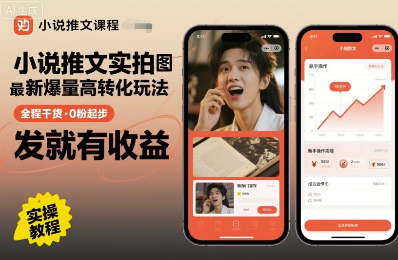 小说推文实拍双图文最新爆量高转化玩法,全程干货,0粉起步,发就有收益-汇课新知资源网
