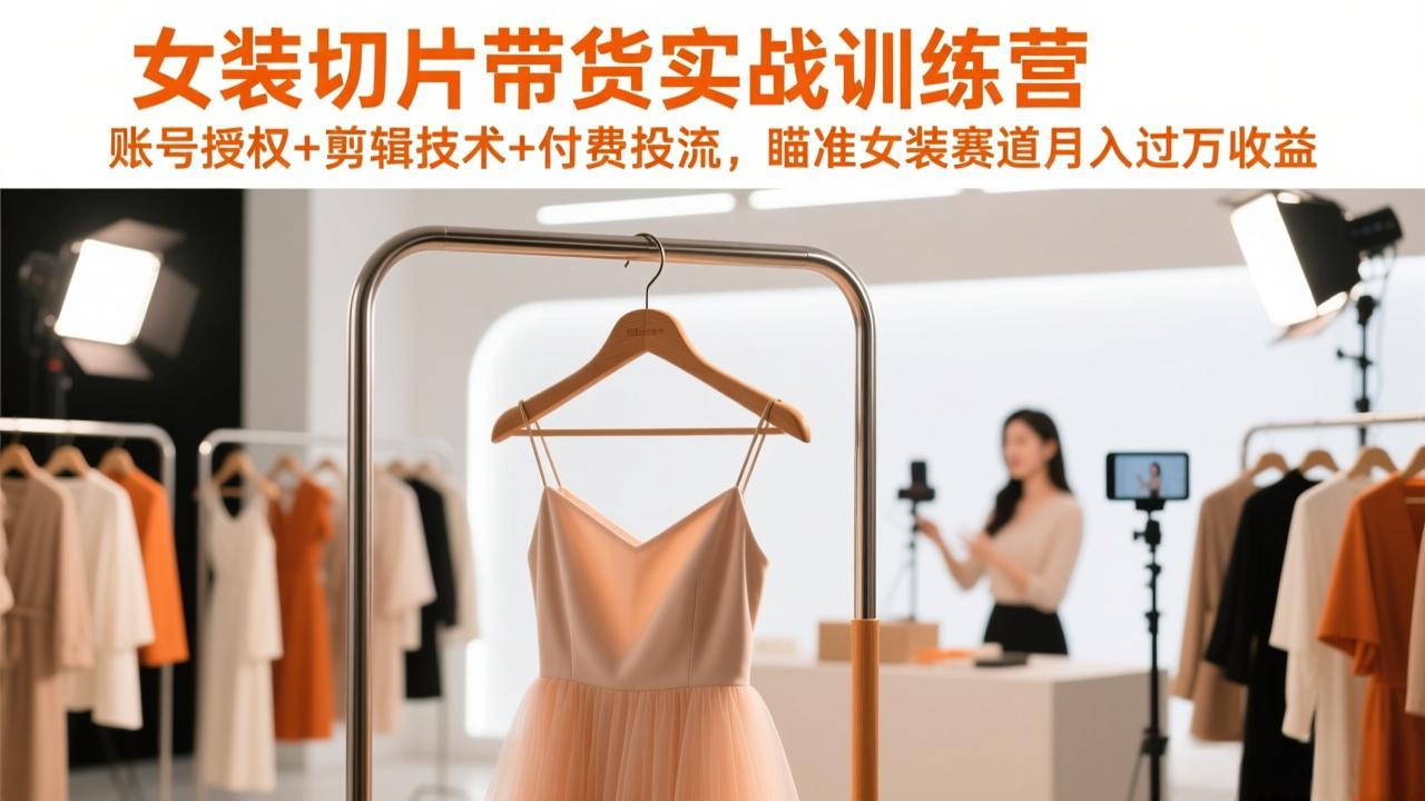 女装切片带货实战训练营,账号授权+剪辑技术+付费投流,瞄准女装赛道月入过万收益-汇课新知资源网