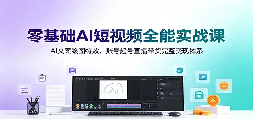 零基础AI短视频全能实战课:AI文案绘图特效,账号起号直播带货完整变现体系-汇课新知资源网