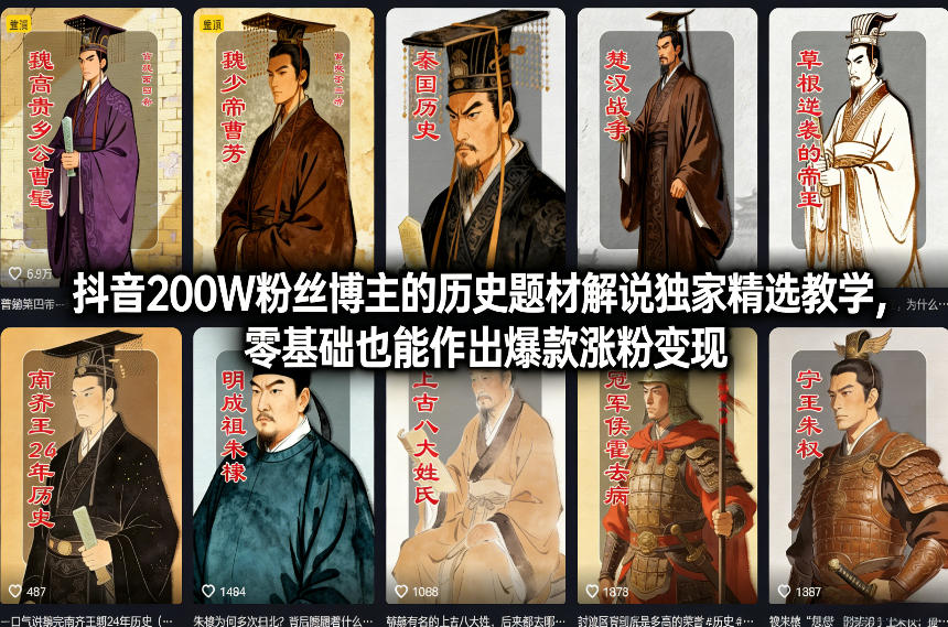 抖音200W粉丝博主的历史题材解说独家精选教学,零基础也能作出爆款涨粉变现-汇课新知资源网