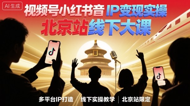 视频号小红书抖音IP变现实操北京站线下大课,40+行业短视频高变现姿势,100+IP高变现实操技术-汇课新知资源网