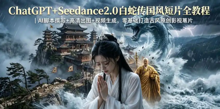 ChatGPT+Seedance2.0白蛇传国风短片全教程｜AI脚本撰写+高清出图+视频生成，零基础打造古风原创影视短片-汇课新知资源网