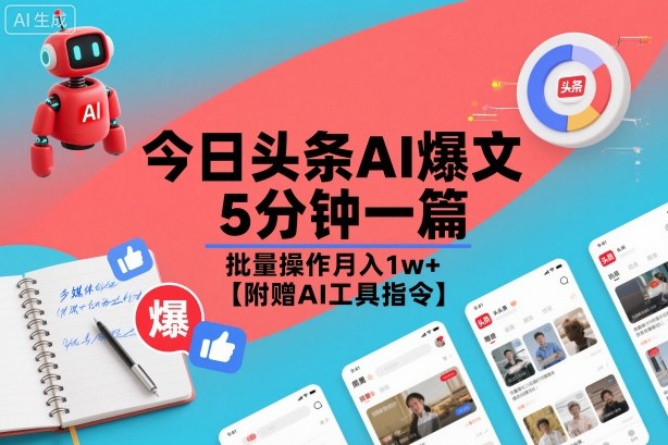 今日头条AI爆文,5分钟一篇,批量操作月入1w+【附赠AI工具指令】-汇课新知资源网