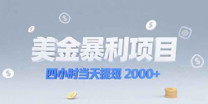 美金暴利项目，四小时当天提现 2000+机会留给会选赛道的人-汇课新知资源网