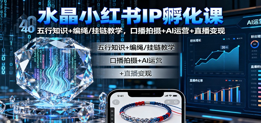 水晶小红书IP孵化课:五行知识+编绳/挂链教学,口播拍摄+AI运营+直播变现-汇课新知资源网