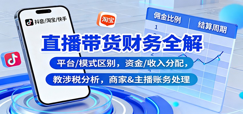 直播带货财务全解:平台/模式区别,资金/收入分配,涉税分析,商家&主播账务处理-汇课新知资源网