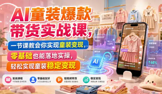 AI童装爆款带货实战课，一节课教会你实现童装变现，零基础也能落地实操-汇课新知资源网