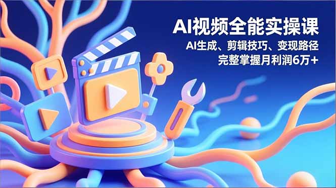 AI视频全能实操课，AI生成、剪辑技巧、变现路径，完整掌握月利润6万+-汇课新知资源网