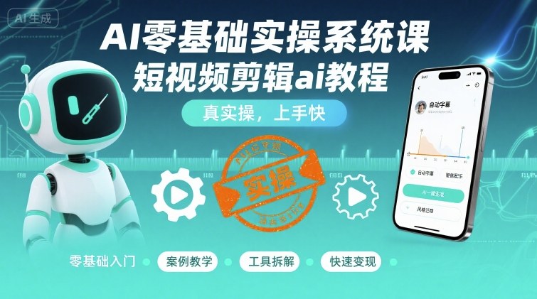 AI零基础实操系统课，短视频剪辑ai教程，真实操，上手快-汇课新知资源网
