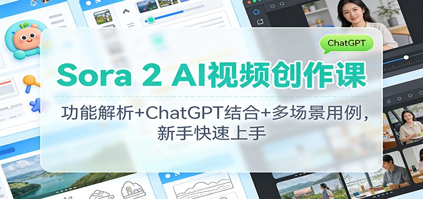 Sora 2 AI视频创作课：功能解析+ChatGPT结合+多场景用例，新手快速上手-汇课新知资源网
