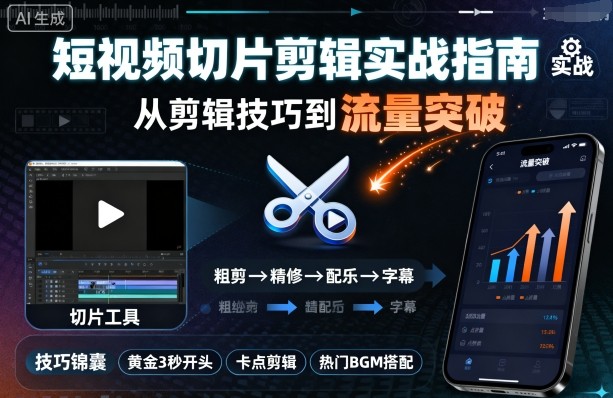 短视频切片剪辑实战指南,从剪辑技巧到流量突破-汇课新知资源网