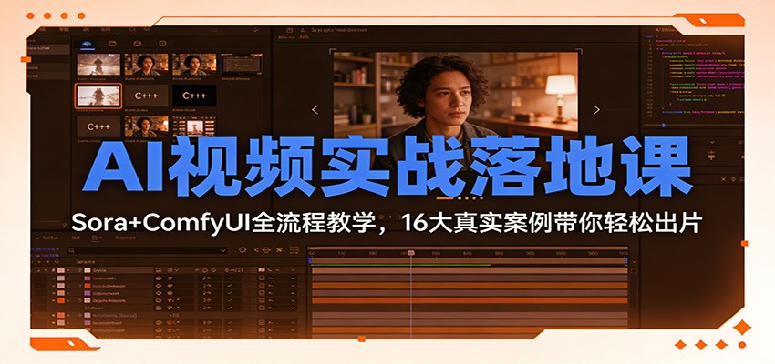 AI视频实战落地课:Sora+ComfyUI全流程教学,16大真实案例带你轻松出片-汇课新知资源网