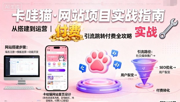 卡哇猫·网站项目,网站搭建与运营以及引流跳转付费-汇课新知资源网