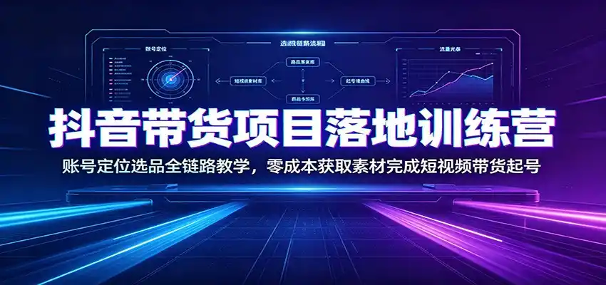 抖音带货项目落地训练营:账号定位选品全链路教学,零成本获取素材完成短视频带货起号-汇课新知资源网
