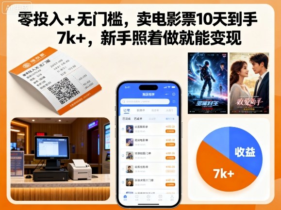 零投入+无门槛，卖电影票10天到手7k+，新手照着做就能变现【揭秘】-汇课新知资源网