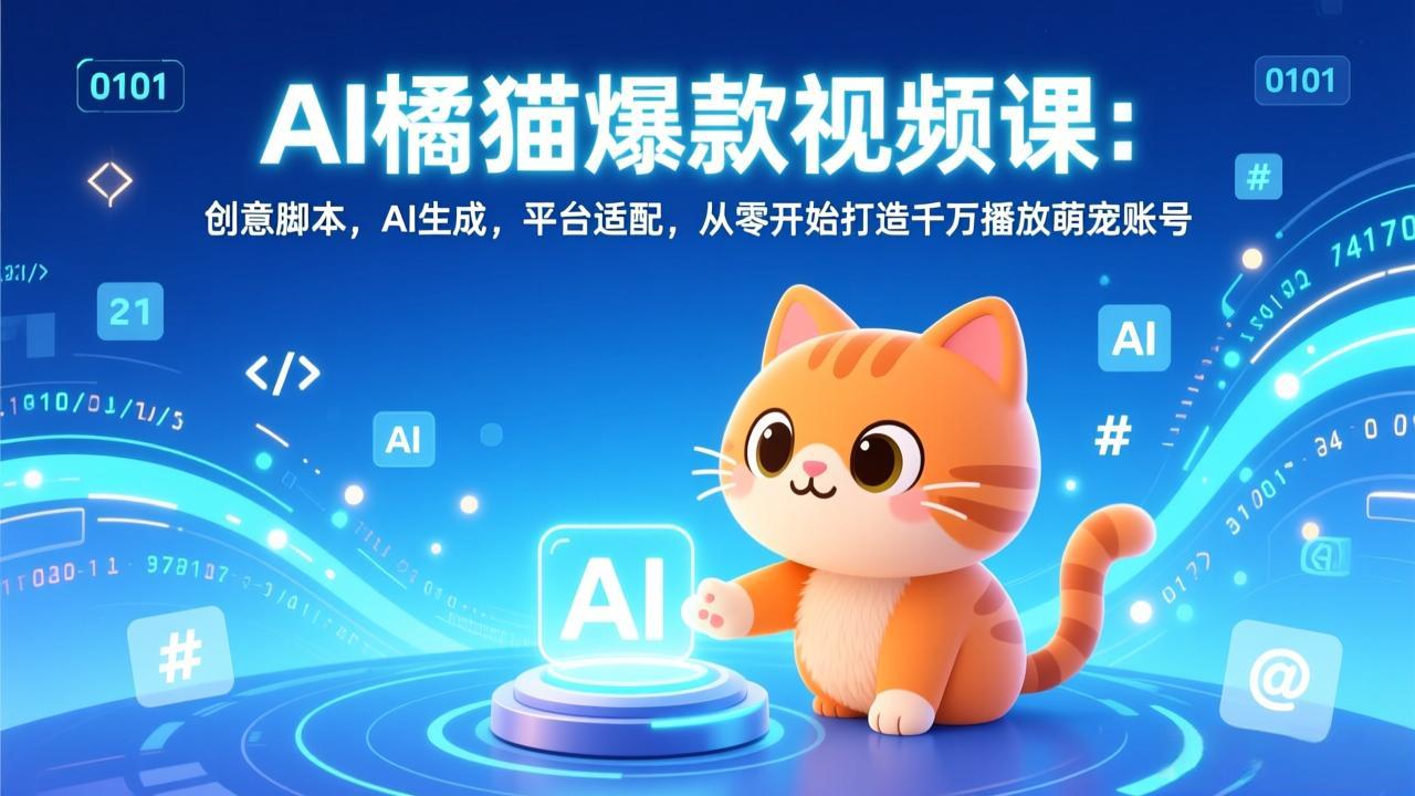 AI橘猫爆款视频课:创意脚本,AI生成,平台适配,从零开始打造千万播放萌宠账号-汇课新知资源网